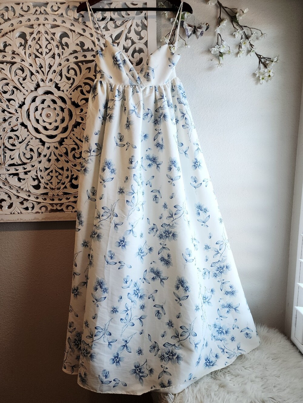 SACHI & BABI PALM WE LGOWN MAXI DRESS BLUE FORAL ADJUSTABLE STRAPS SIDE POCKETS - Picture 16 of 16